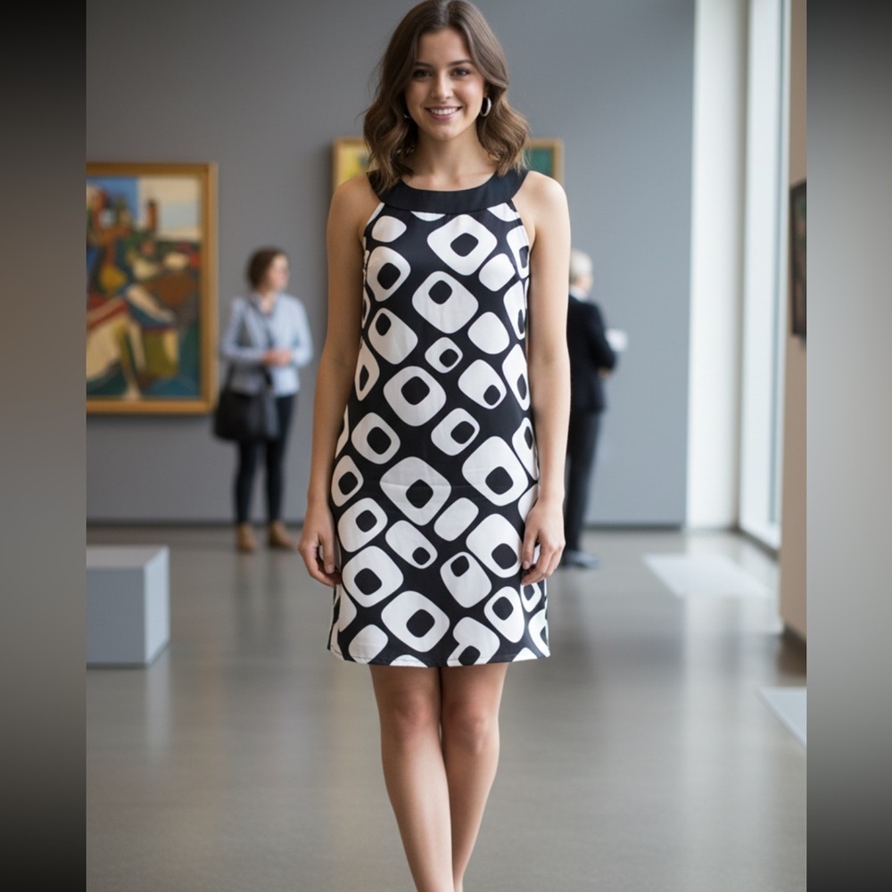 Express Stretch Silk Sheath Haltr Dress Short Abstract Print Black Size S